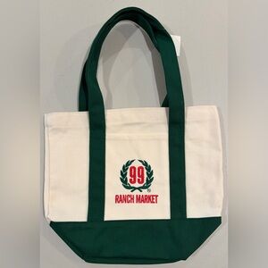 NWT 99 Ranch Market Green Mini Tote Bag Canvas Embroidered Logo Front Pocket